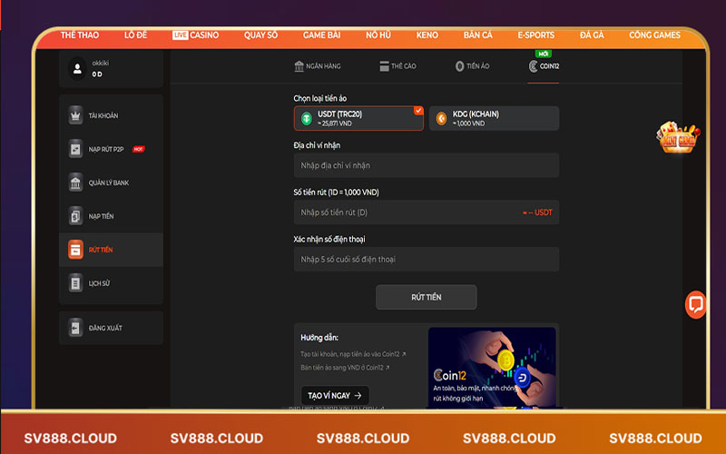 Lưu ý quan trọng khi rút tiền tại Sv888